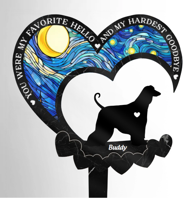 Heaven Gained A Furry Angel - Memorial Personalized Custom Stain Glass Style Acrylic Garden Stake