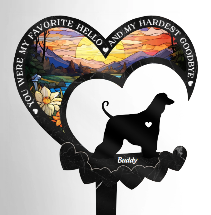 Heaven Gained A Furry Angel - Memorial Personalized Custom Stain Glass Style Acrylic Garden Stake