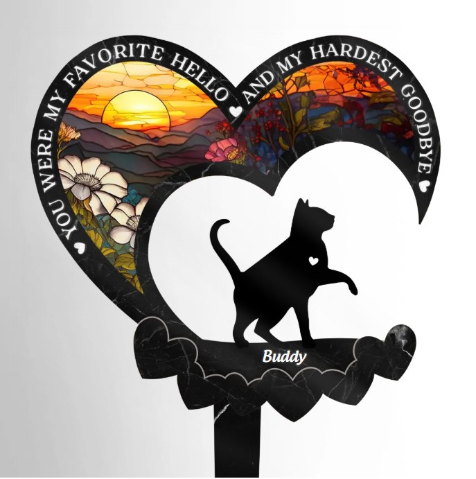 Heaven Gained A Furry Angel - Memorial Personalized Custom Stain Glass Style Acrylic Garden Stake