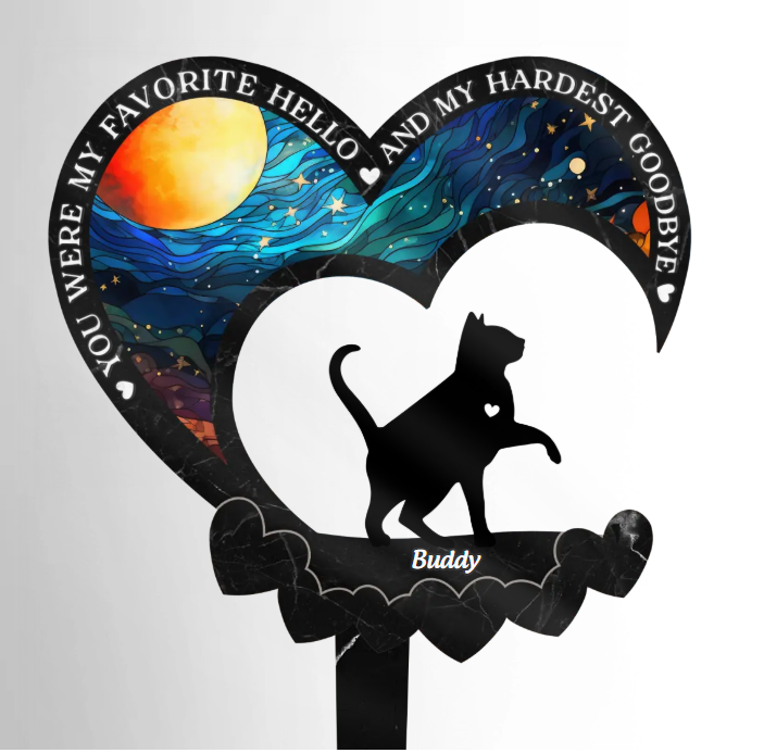 Heaven Gained A Furry Angel - Memorial Personalized Custom Stain Glass Style Acrylic Garden Stake