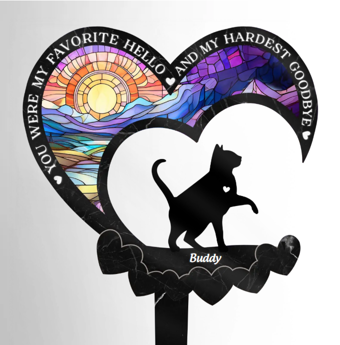 Heaven Gained A Furry Angel - Memorial Personalized Custom Stain Glass Style Acrylic Garden Stake