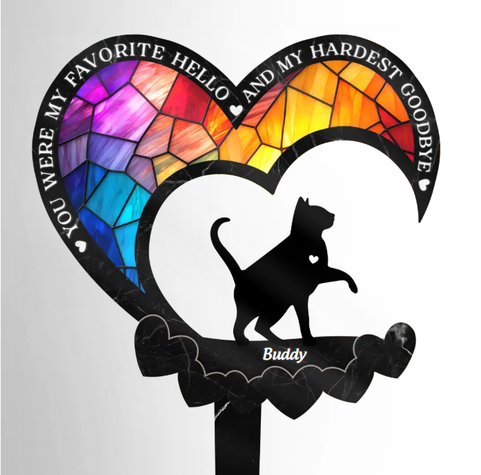 Heaven Gained A Furry Angel - Memorial Personalized Custom Stain Glass Style Acrylic Garden Stake