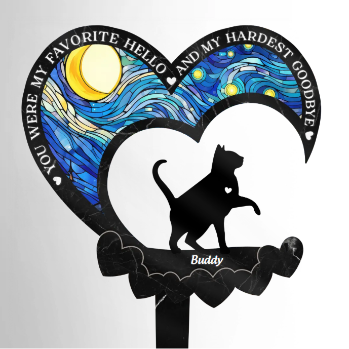 Heaven Gained A Furry Angel - Memorial Personalized Custom Stain Glass Style Acrylic Garden Stake