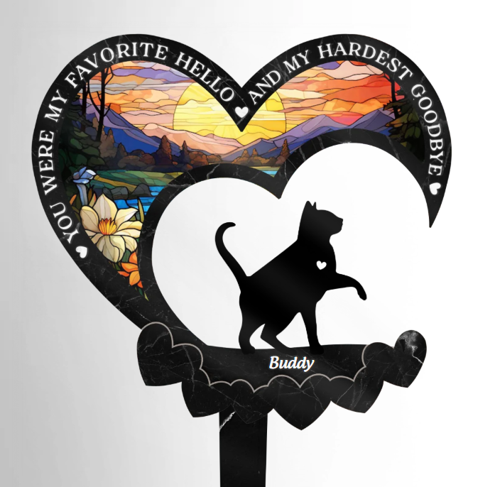 Heaven Gained A Furry Angel - Memorial Personalized Custom Stain Glass Style Acrylic Garden Stake