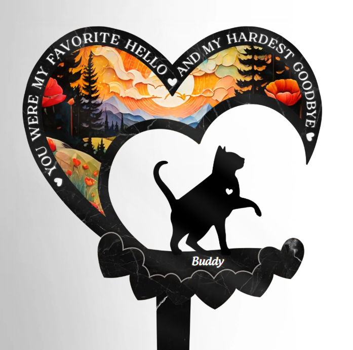 Heaven Gained A Furry Angel - Memorial Personalized Custom Stain Glass Style Acrylic Garden Stake