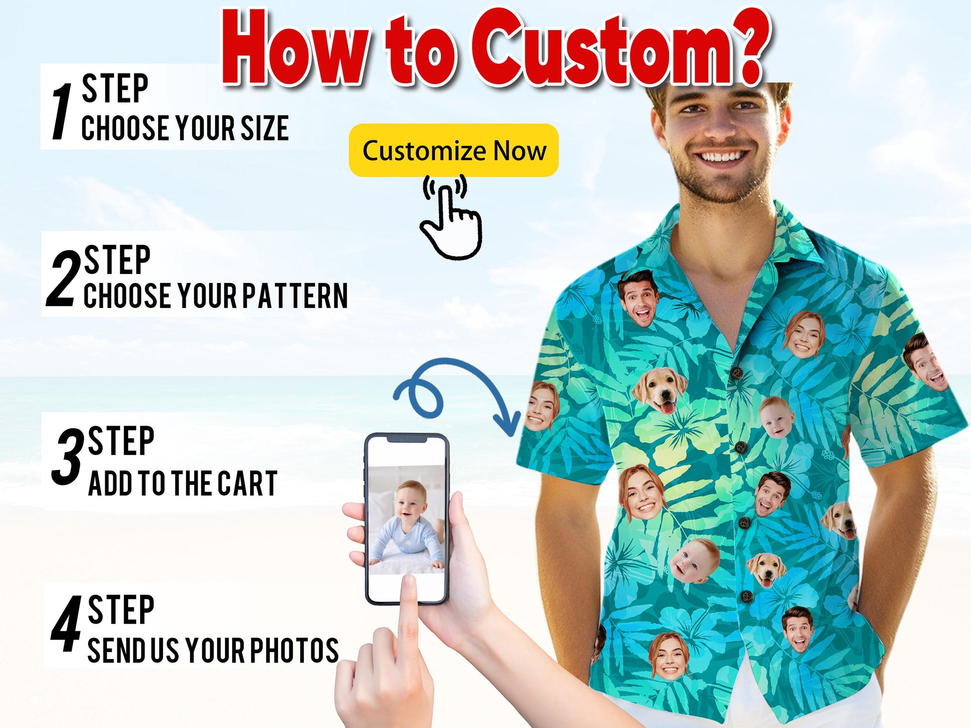 Personalize your Hawaiian shirt by uploading a photo