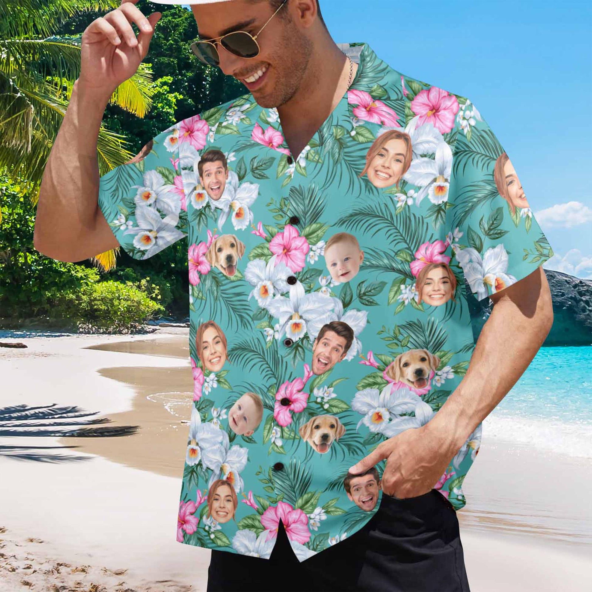 Personalize your Hawaiian shirt by uploading a photo