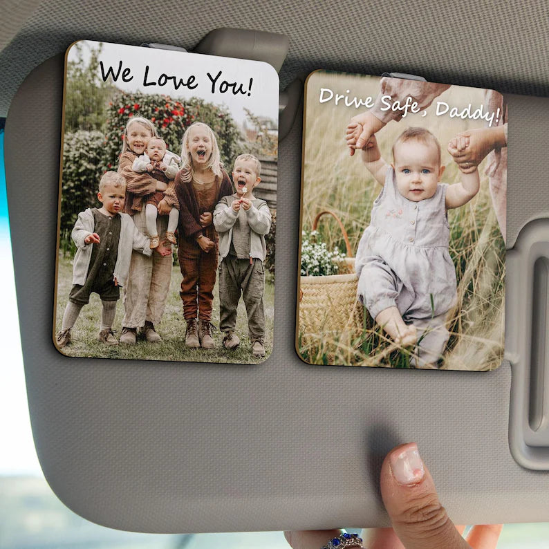 Custom Photo Car Visor Clip - First Time Gift from Wife to New Dad
