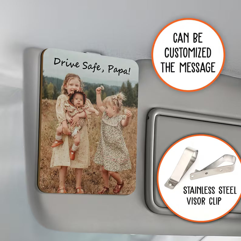 Custom Photo Car Visor Clip - First Time Gift from Wife to New Dad