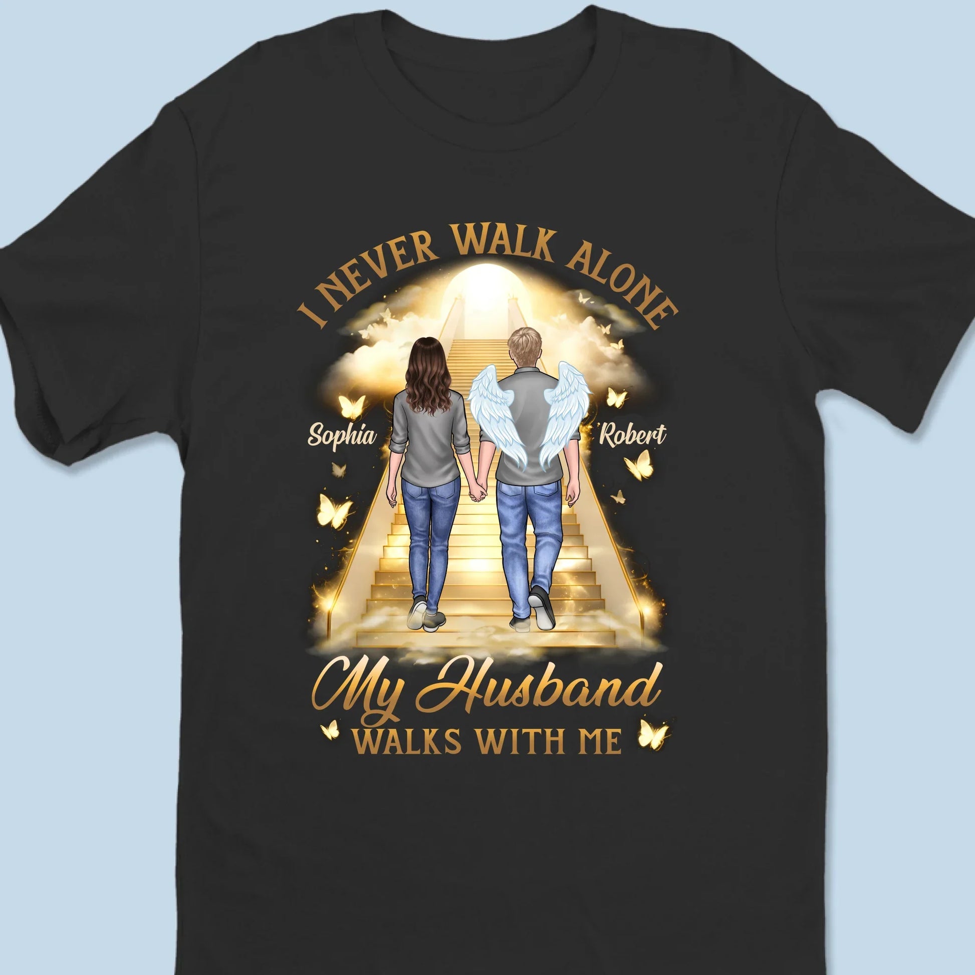 His Wings Guide My Steps - Memorial Personalized Custom Unisex T-shirt