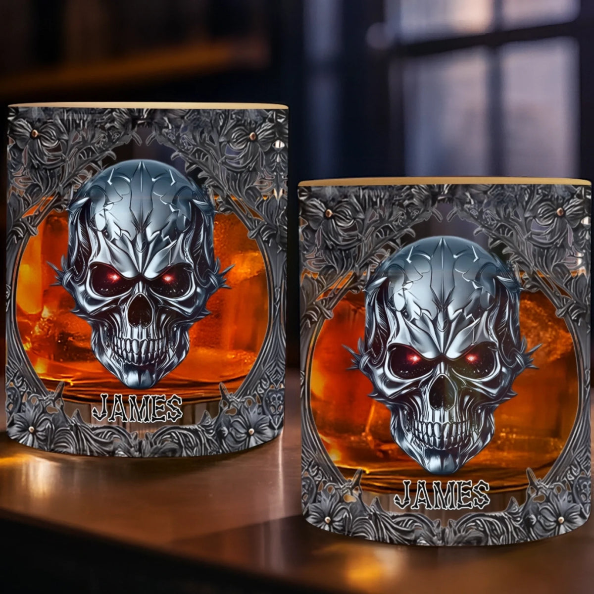 Custom Gothic Skull Whiskey Glass