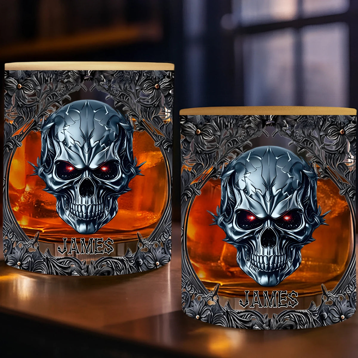 Custom Gothic Skull Whiskey Glass