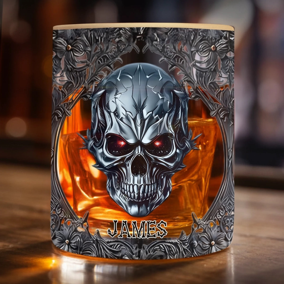 Custom Gothic Skull Whiskey Glass