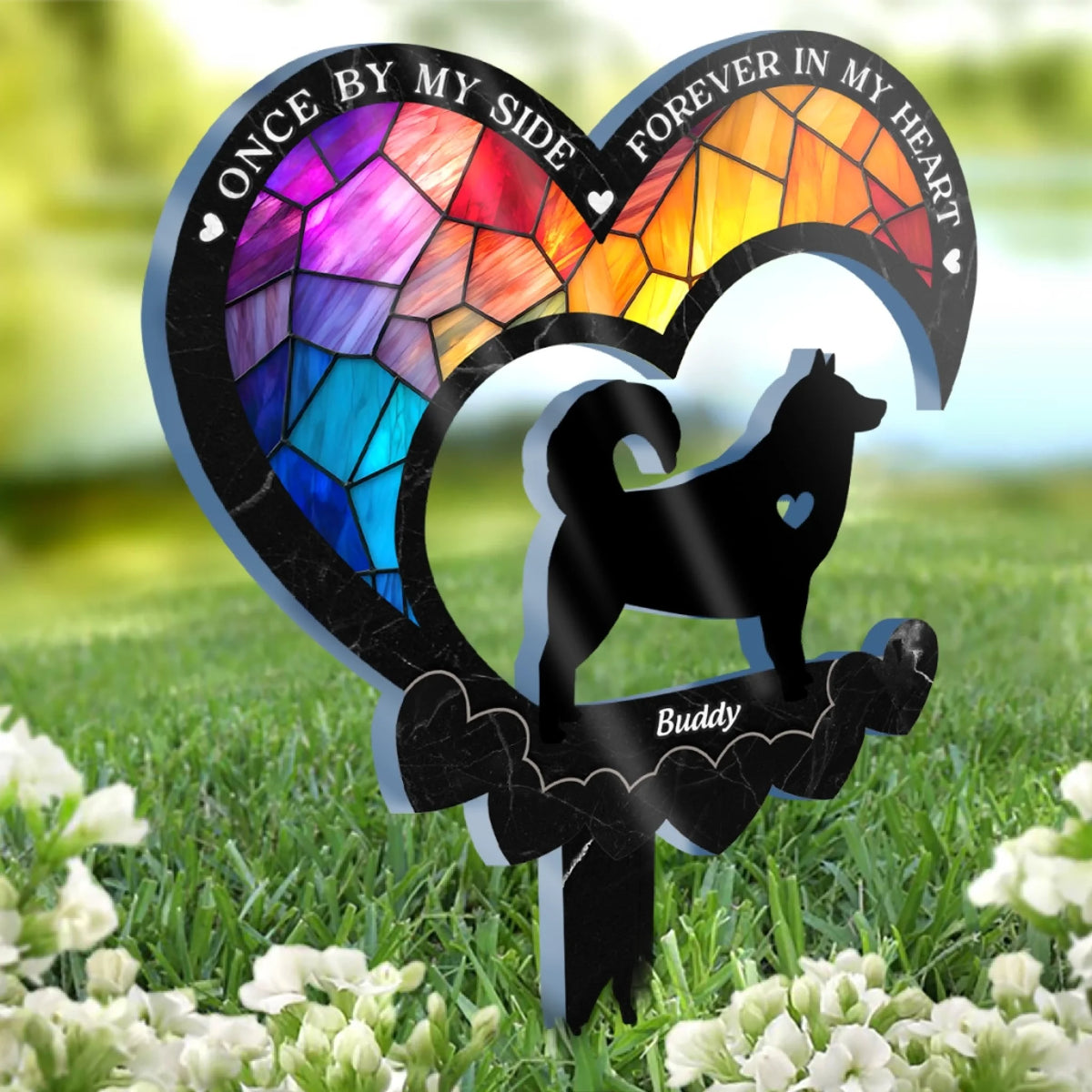 Heaven Gained A Furry Angel - Memorial Personalized Custom Stain Glass Style Acrylic Garden Stake