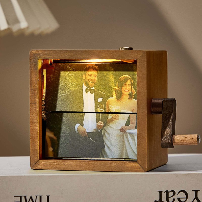 Custom Photo Flipbook Frame Animation Machine Mechanical Hand-cranked Flipbook Box Photo Album with Light Black Walnut Anniversary Gifts
