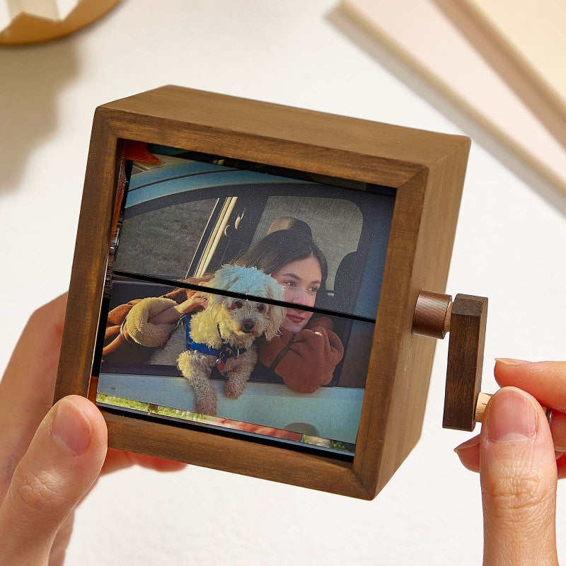 Custom Photo Flipbook Frame Animation Machine Mechanical Hand-cranked Flipbook Box Photo Album with Light Black Walnut Anniversary Gifts