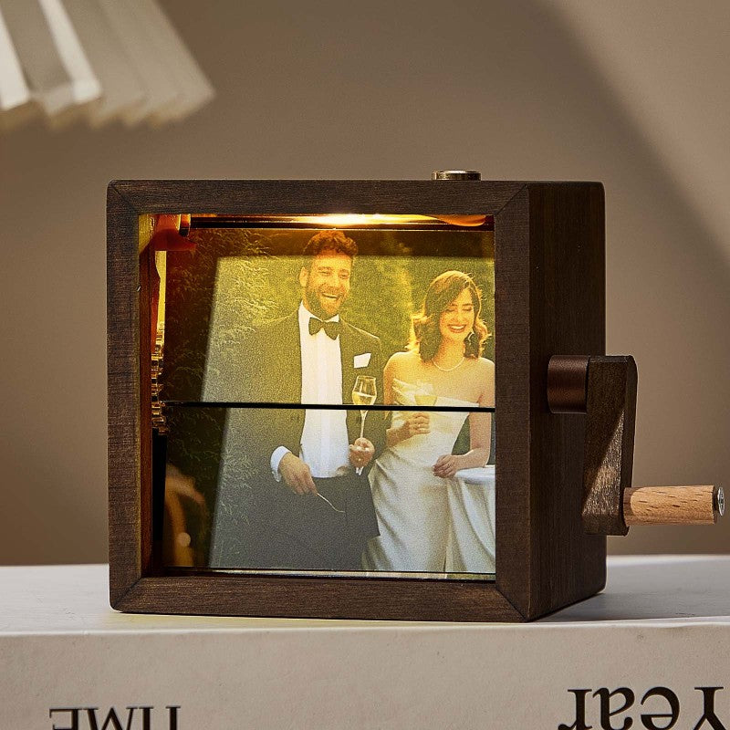 Custom Photo Flipbook Frame Animation Machine Mechanical Hand-cranked Flipbook Box Photo Album with Light Black Walnut Anniversary Gifts