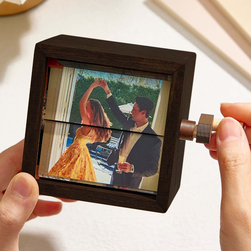 Custom Photo Flipbook Frame Animation Machine Mechanical Hand-cranked Flipbook Box Photo Album with Light Black Walnut Anniversary Gifts