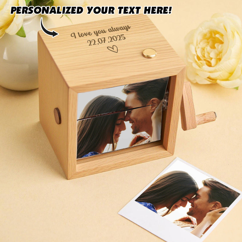 Custom Photo Flipbook Frame Animation Machine Mechanical Hand-cranked Flipbook Box Photo Album with Light Black Walnut Anniversary Gifts