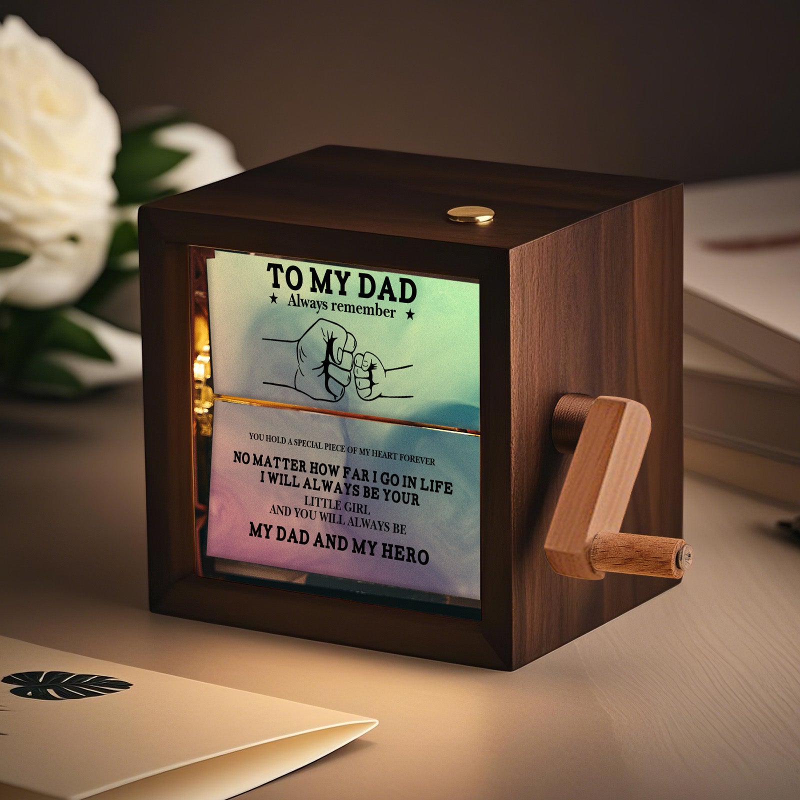 Custom Photo Flipbook Frame Animation Machine Mechanical Hand-cranked Flipbook Box Photo Album with Light Black Walnut Anniversary Gifts