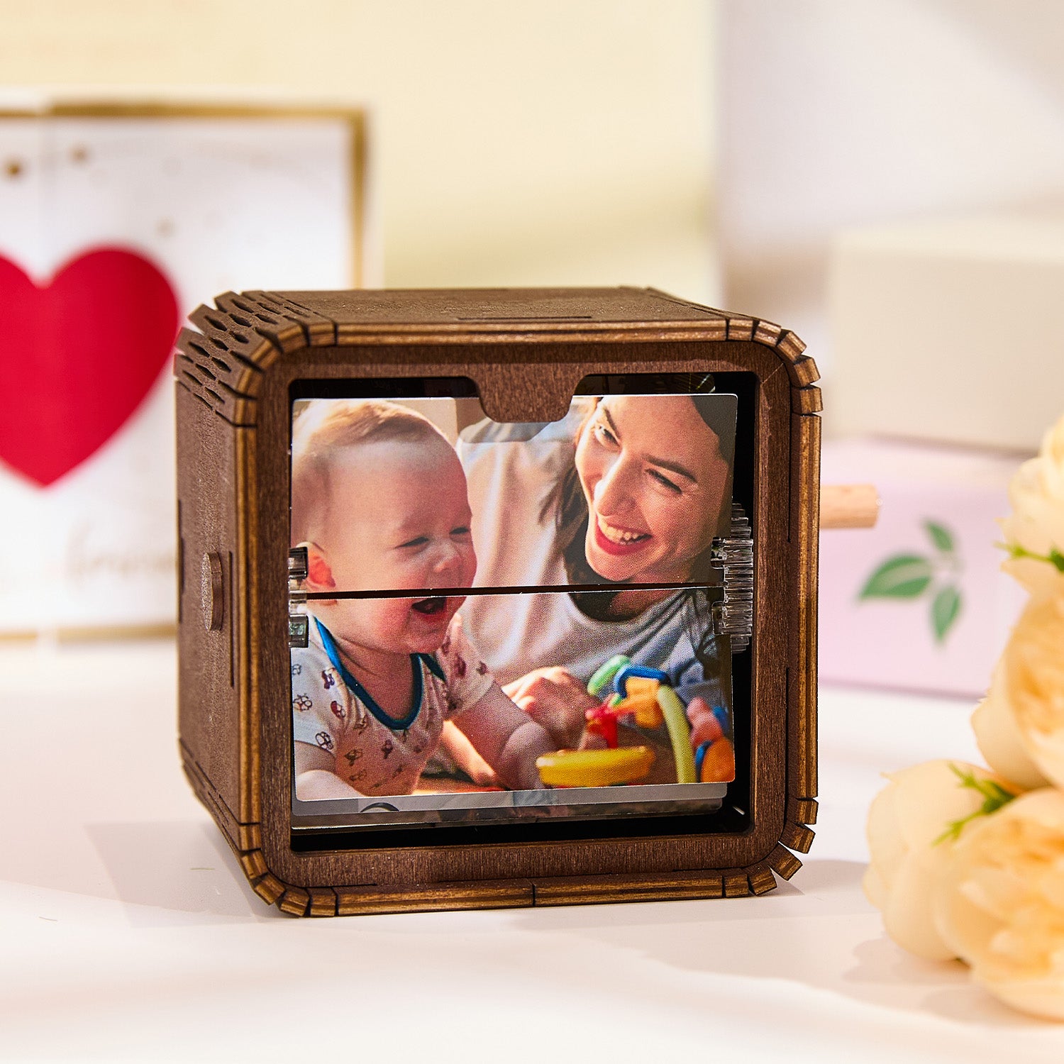 Custom Photo Flipbook Frame Animation Machine Mechanical Hand-cranked Flipbook Box Photo Album with Light Black Walnut Anniversary Gifts