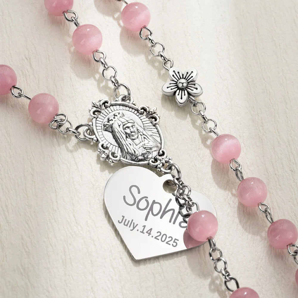 Personalized Engraved Jesus Cross Pendant Catholic Rosary Beads