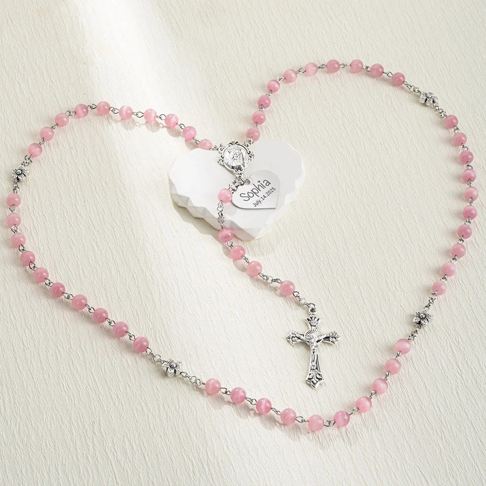 Personalized Engraved Jesus Cross Pendant Catholic Rosary Beads