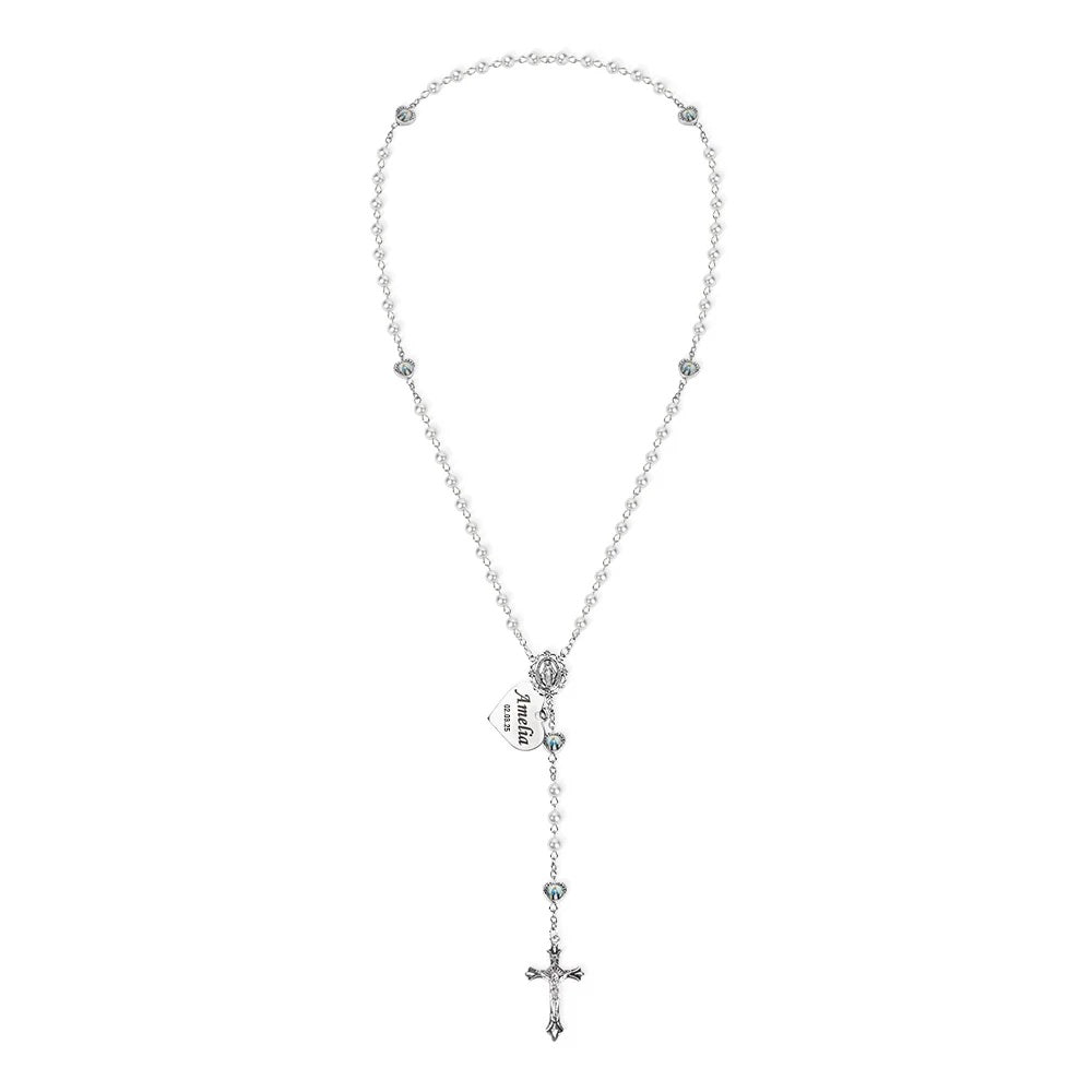 Personalized Engraved Jesus Cross Pendant Catholic Rosary Beads