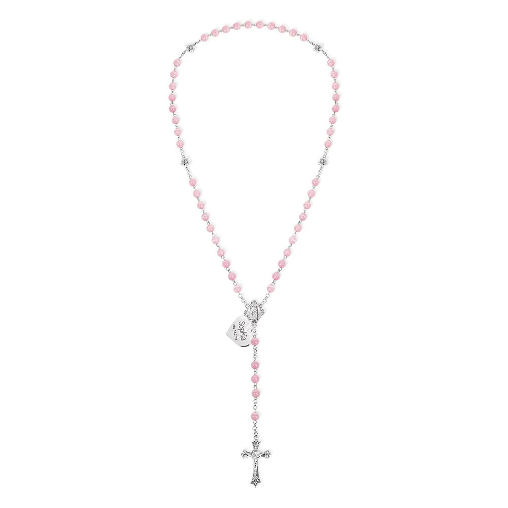 Personalized Engraved Jesus Cross Pendant Catholic Rosary Beads