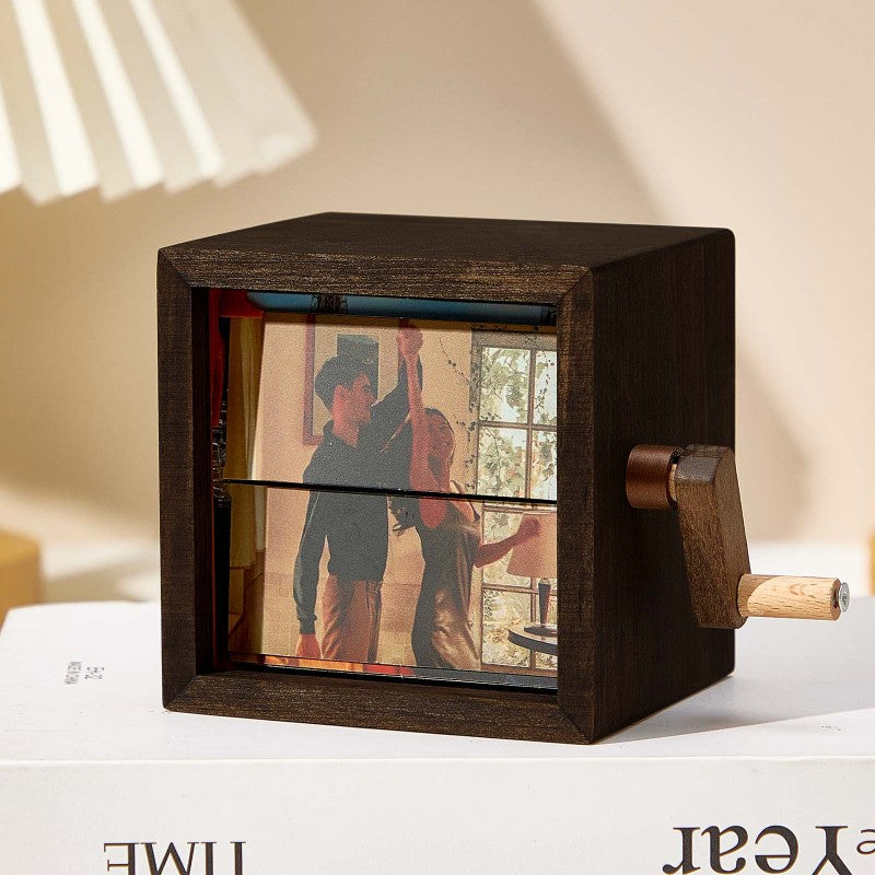 Custom Photo Flipbook Frame Animation Machine Mechanical Hand-cranked Flipbook Box Photo Album with Light Black Walnut Anniversary Gifts